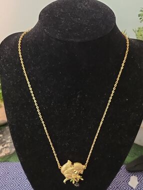 Gold-Toned Cat Pendant Necklace - Women Jewelry